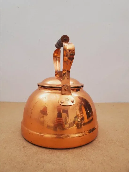 Vintage Copper Kettle with Brass & Wood Handle Antique Copper Kettle/Teapot - Picture 11 of 16